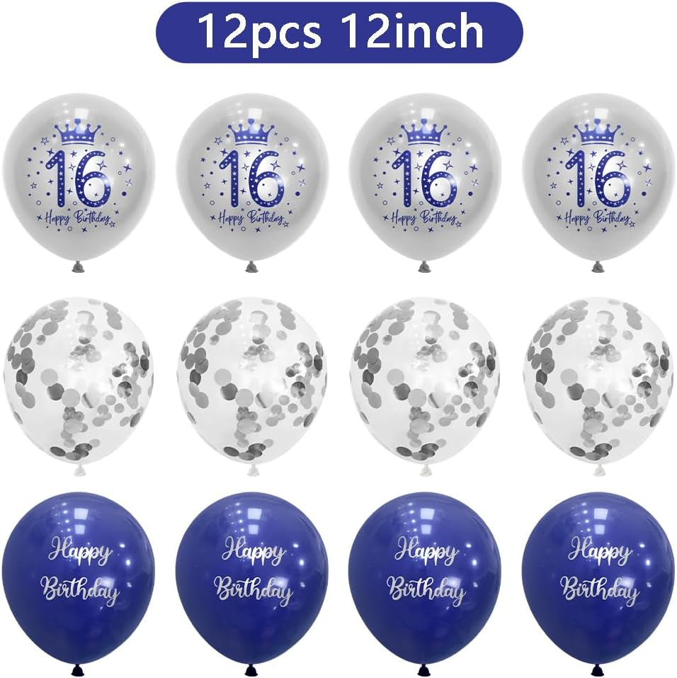 Boys 16Th Birthday Decorations Blue Silver Party Kit - Happy Birthday Banner Bunting