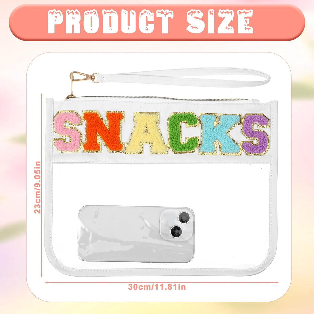 Chenille Letter Snack Bag Clear Makeup Bag Zipper Snack Pouch Waterproof Cosmetic Bag Toiletry Storage Bag Small Travel Bag for Women