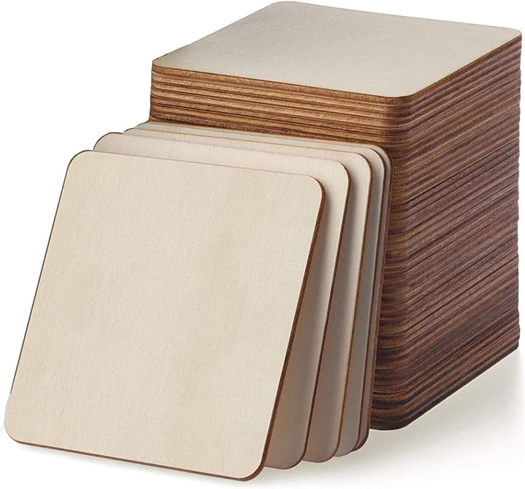 Wood Pieces 80 Pcs 7.6Cm Wood Board Wooden Squares Cutout Tiles, Natural Rustic Craft Wood for Home Decoration, DIY Supplies