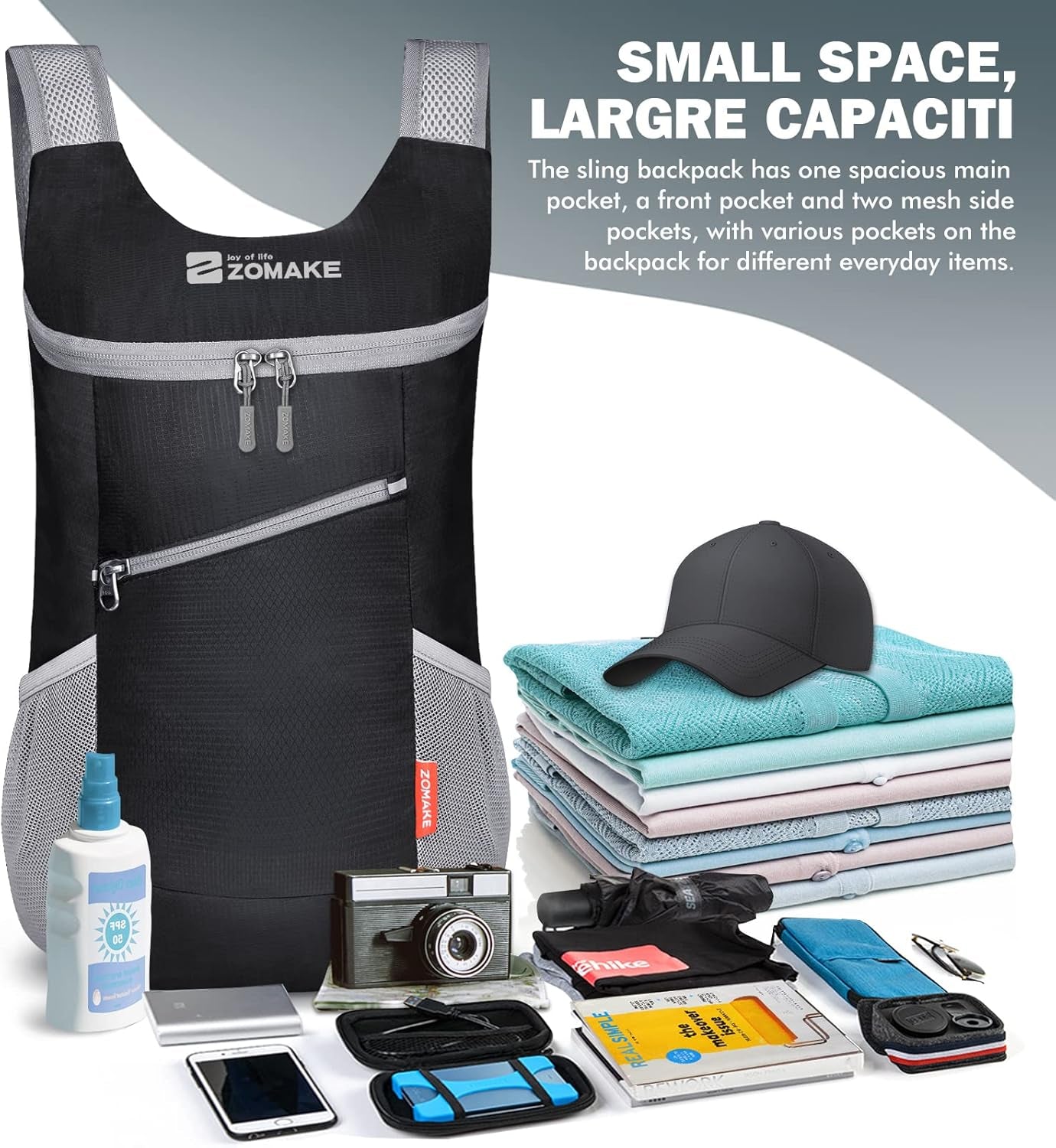 Lightweight Packable Backpack 14L, Foldable Backpacks Small Daypack Hiking Daypacks Water Resistant Day Bag for Travel(Black)