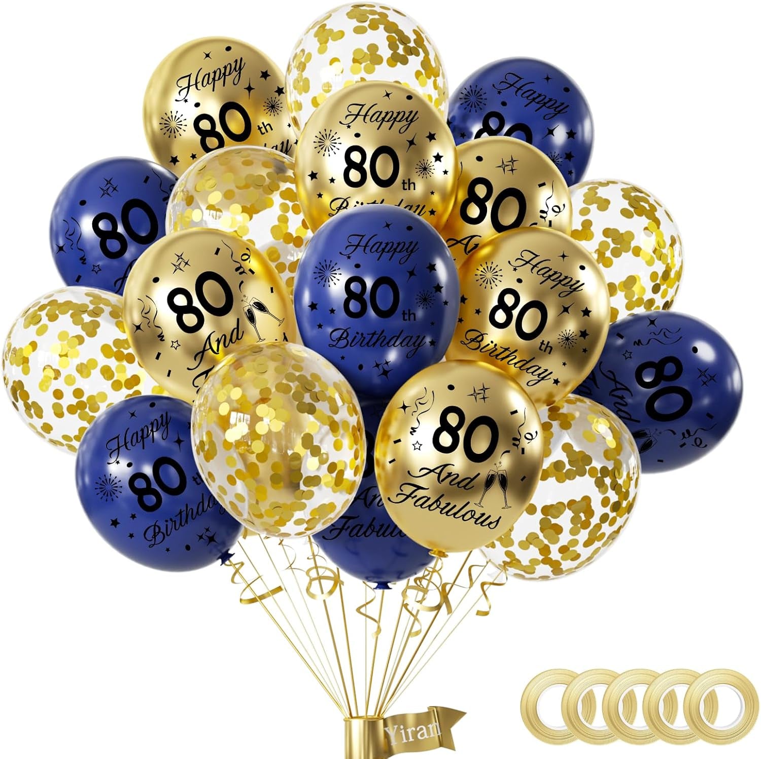 80Th Birthday Balloons 15 Pcs Dark Blue and Gold Happy 80Th Birthday Latex Confetti Balloons Blue Gold 80Th Birthday Party Decorations Balloons for Men Women 80Th Birthday Décor Anniversary Supplies