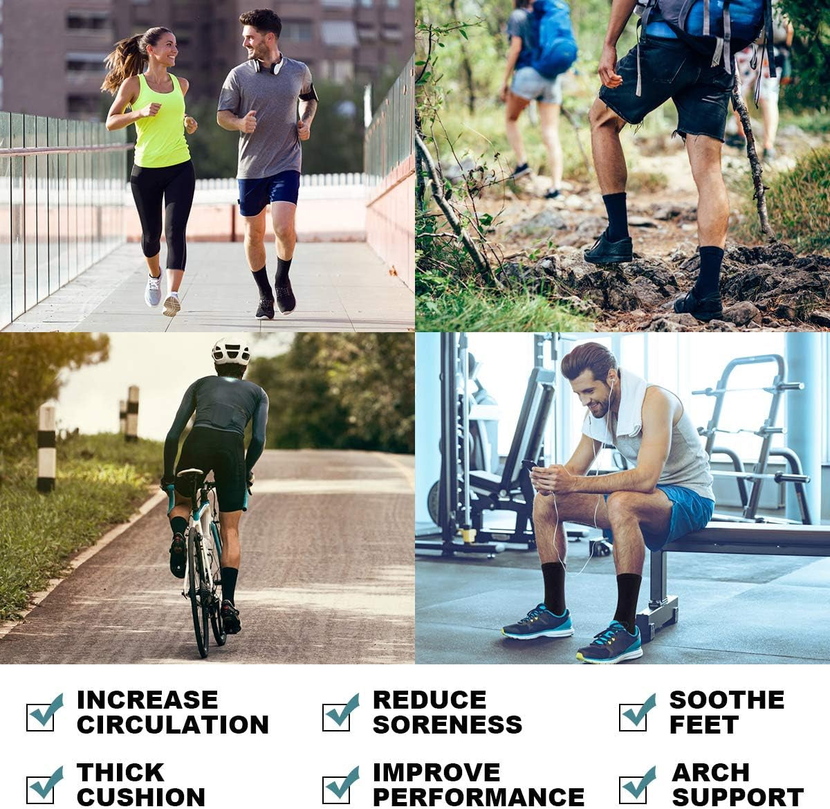 Sports Socks Thick Cushion Walking Thermal Crew Athletic Socks for Outdoor Work Hiking Trainer (6 Pairs)