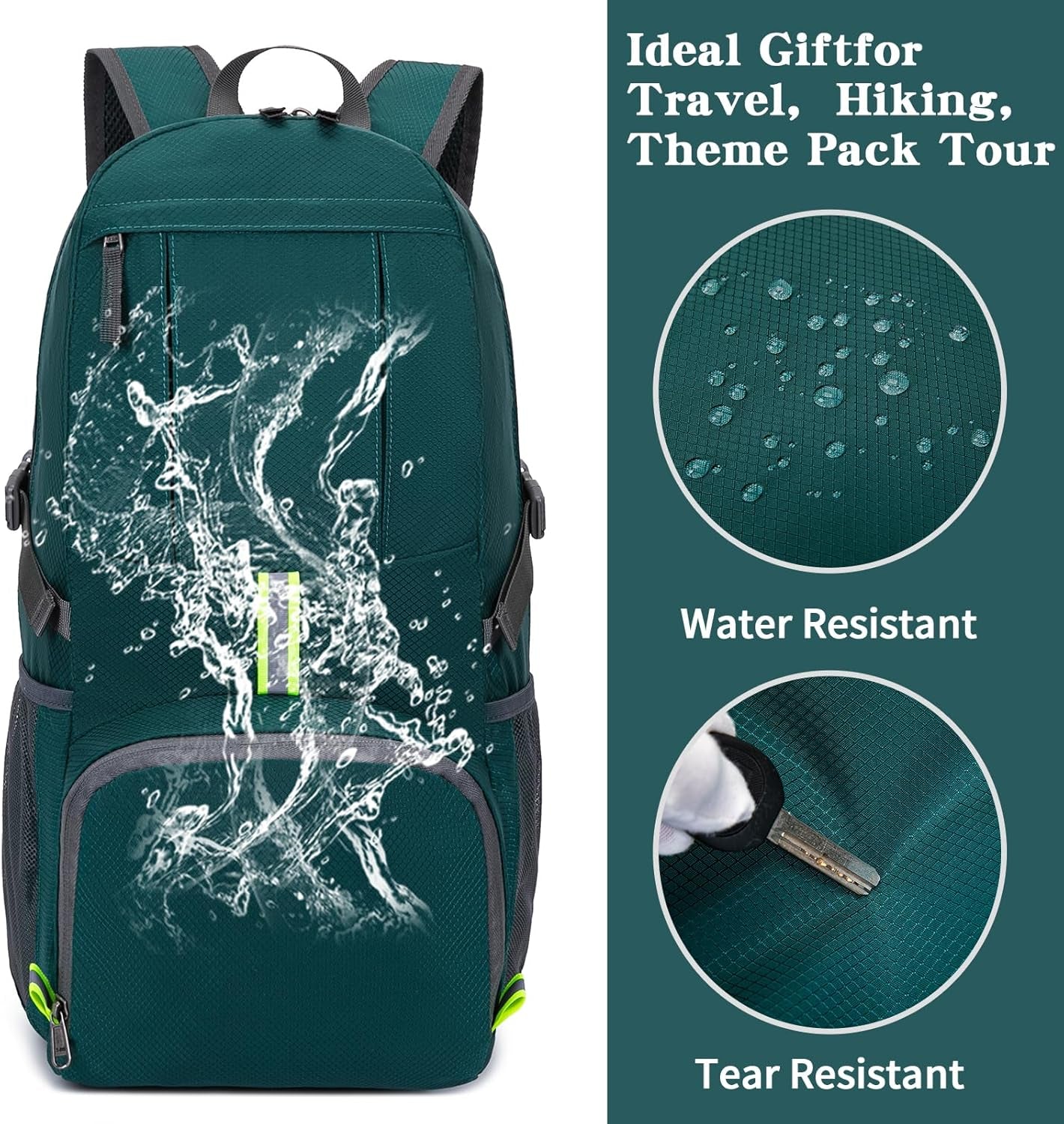 Hiking Backpack, 35L Camping Travel Backpack Packable Outdoor Sports Camping, Water Resistant Lightweight Travel Daypack for Men Women, Green
