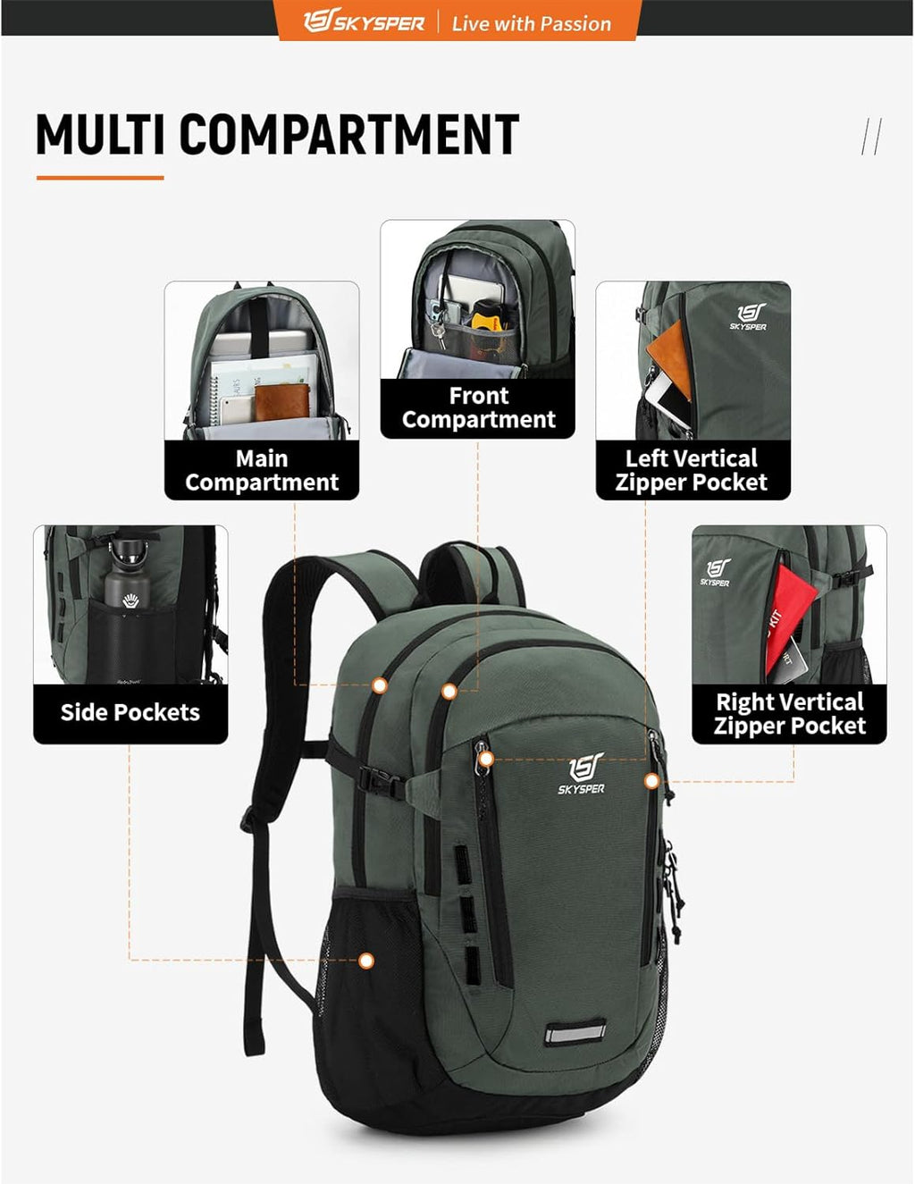 Hiking Backpack 30L Lightweight Travel Backpack Hiking Day Pack for Men Women(Green)