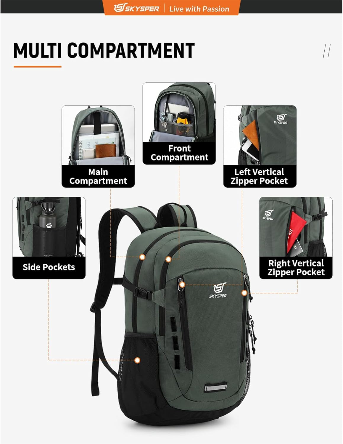 Hiking Backpack 30L Lightweight Travel Backpack Hiking Day Pack for Men Women(Green)