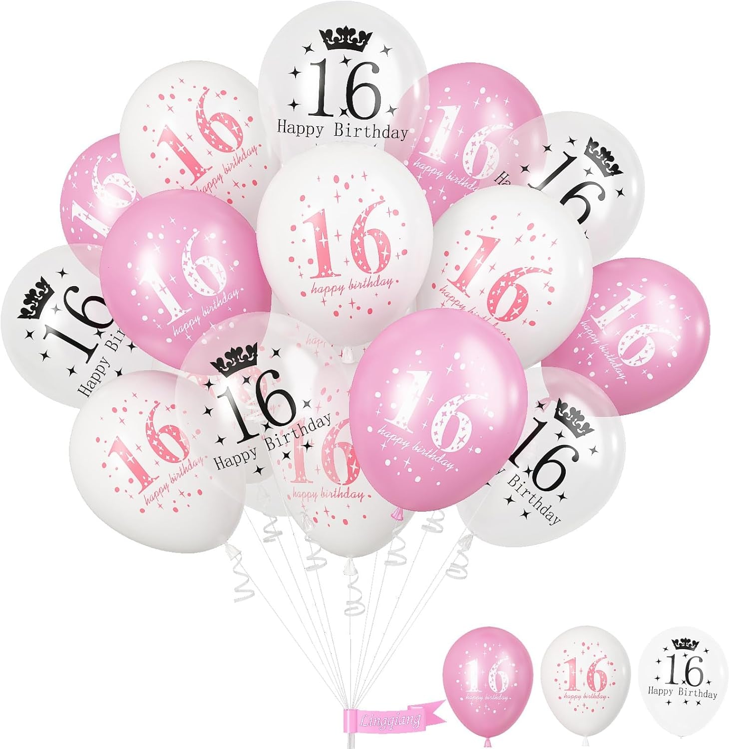 Sweet 16 Birthday Decorations for Girls, Pink White Happy 16Th Birthday Party Latex Balloons, 15 Pieces 16Th Birthday Decorations for Her Kids Age 16 Year Old Birthday Party Decorations Supplies