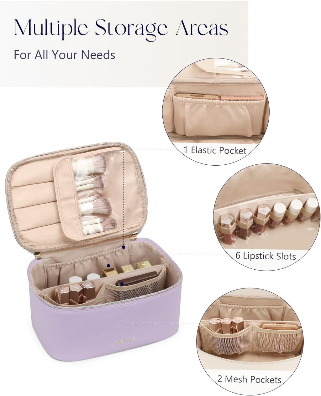 Large Makeup Bag for Women Travel Cosmetic Case Waterproof PU Leather Toiletry Bag Portable Make up Organiser with Handle and Removable Divider (Purple)