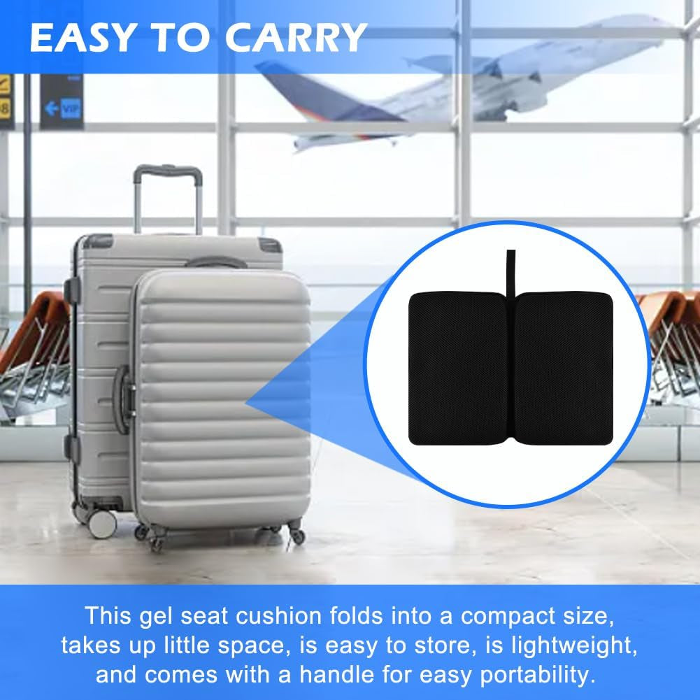 Portable Gel Seat Cushion, Foldable Gel Car Seat Cushion, Thick Gel Seat Cushion for Long Sitting Pressure Relief, Airplane Seats, Camping, Cinema, Garden Benches Seat Cushion(Black)