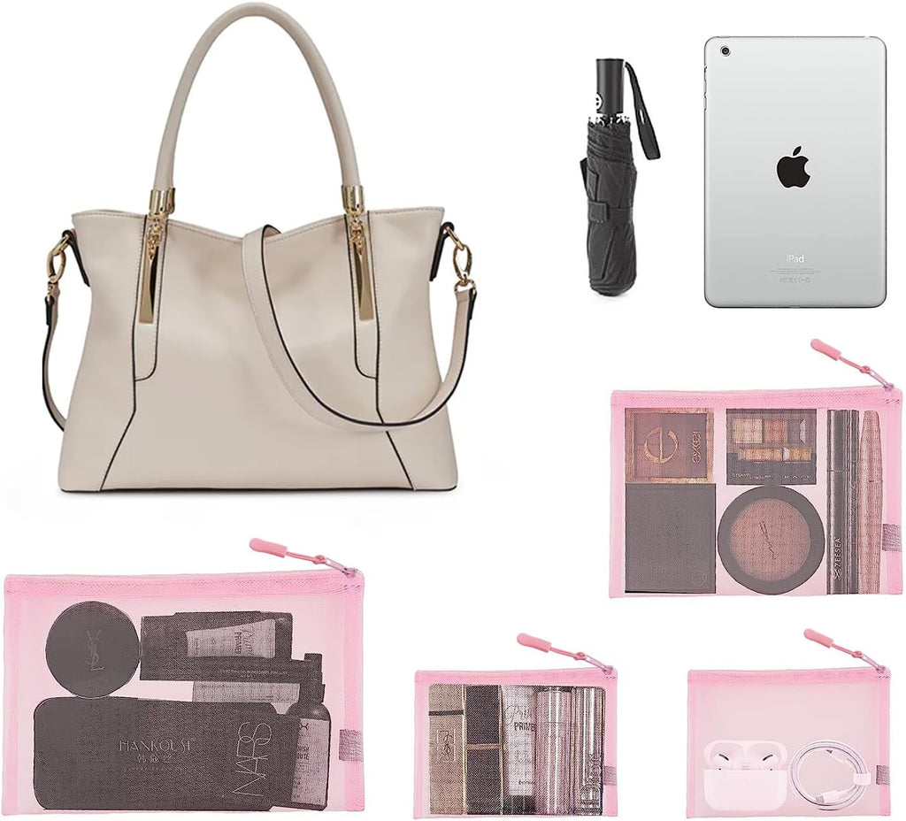 Set of 4 Mesh Makeup Bags Mesh Cosmetic Bag Travel Organizer Pouch with Zipper Diaper Toiletries Pouches for Women and Men(Pink)