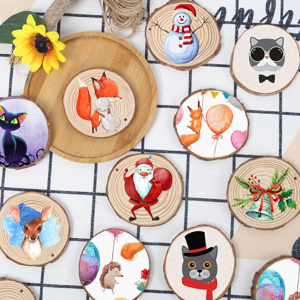 Wood Slices, 36 Pcs 7-8 Cm Natural Unfinished Wooden Circles Wooden Rounds for Art Creation DIY Crafts Wedding Decorations Christmas Ornaments