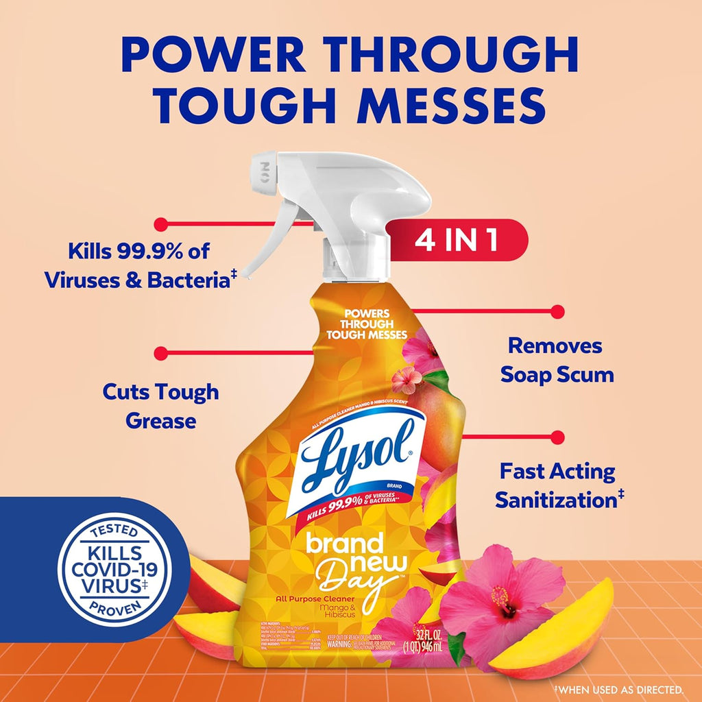 All Purpose Cleaner Spray, Multi-Purpose Disinfecting Spray, Kitchen & Bathroom Cleaner, Mango & Hibiscus Scent, 32 Fl Oz