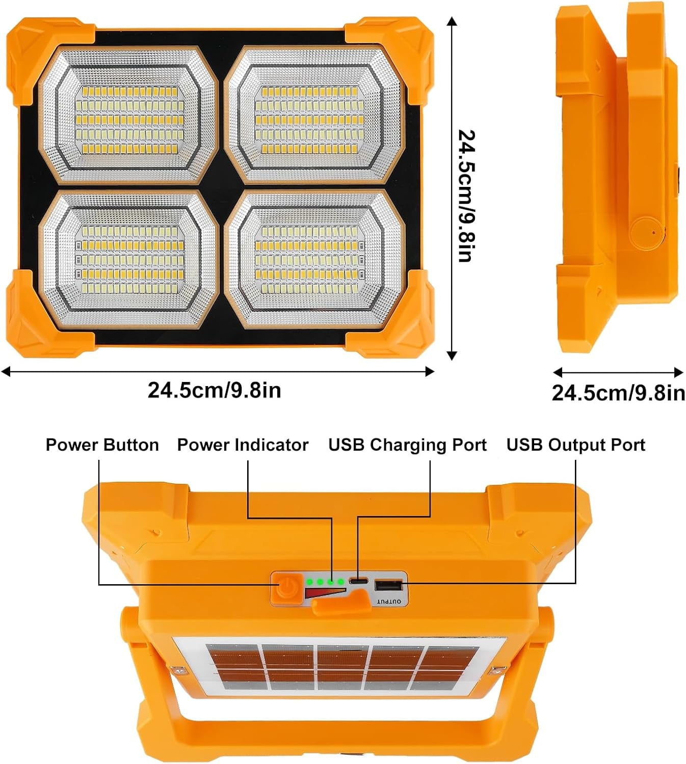 100W Portable Rechargeable Work Lights, 348 Leds Solar Flood Lights Outdoor with USB IP66 Waterproof 12000MAH 5000LM 4 Light Modes and Magnetic Suction for Yard, Garage, Fishing, Hiking
