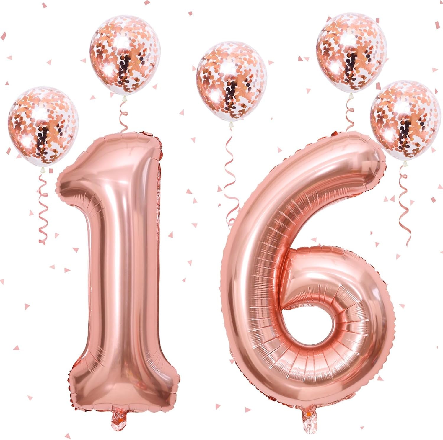 16Th Birthday Balloons for Girls, 40 Inch Foil Self Inflating Number 16 Balloons with Rose Gold Confetti Balloons, Large Balloons for Women 61St Birthday Party Decor Anniversary Decorations Supplies
