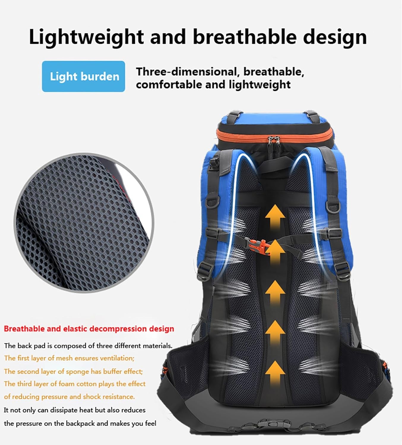 60L Hiking Camping Backpack with Rain Cover, Waterproof Large Capacity Outdoor Sport Travel Daypack Climbing Touring (Blue Green)