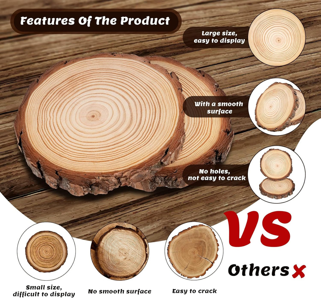 Natural Wood Slices 18-20Cm, 2Pcs Wooden Log Slices Non-Drill, Unfinished Wooden Discs, Wooden Circles for Crafts DIY Arts Coasters Christmas Decorations (HY3004)