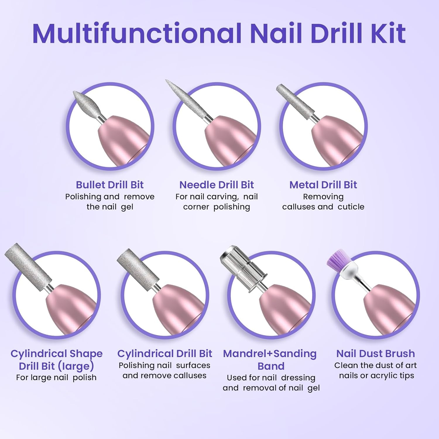 Nail Drill, Professional Electric Nail Files for Acrylic and Gel Nails, Portable Electric Nail Drill Machine E File 20000RPM, Electric Manicure Pedicure Set for Nail Care, Gifts for Girls Women Mum