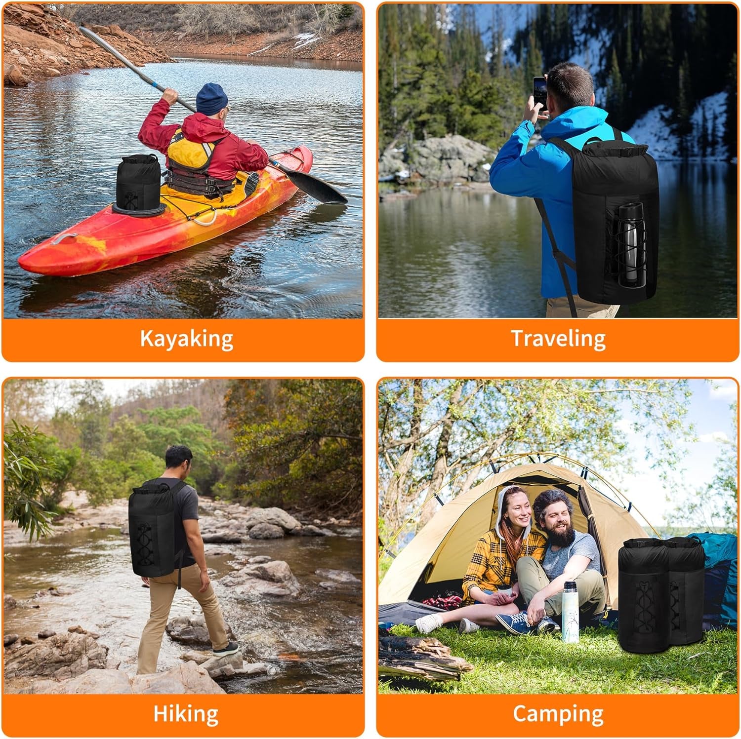 20L Waterproof Lightweight Packable Daypacks, Hiking Small Backpack, Pu5000Mm for Travel Outdoor, Foldable Dry Bags for Adult Males and Females