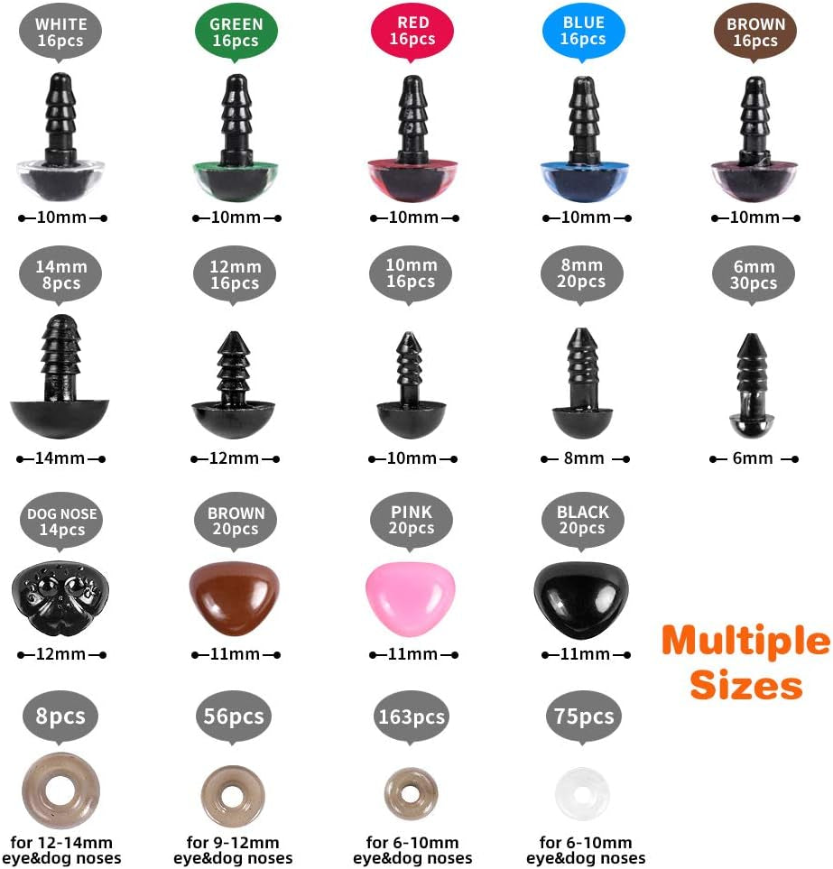 Safety Eyes and Noses, 560PCS Included Colourful Craft Doll Eyes 170Pcs (6-14Mm) Safety Nose in Various Size 110Pcs Washers 280Pcs, Animal Safety Eyes for Toys Making Knitted Plush…