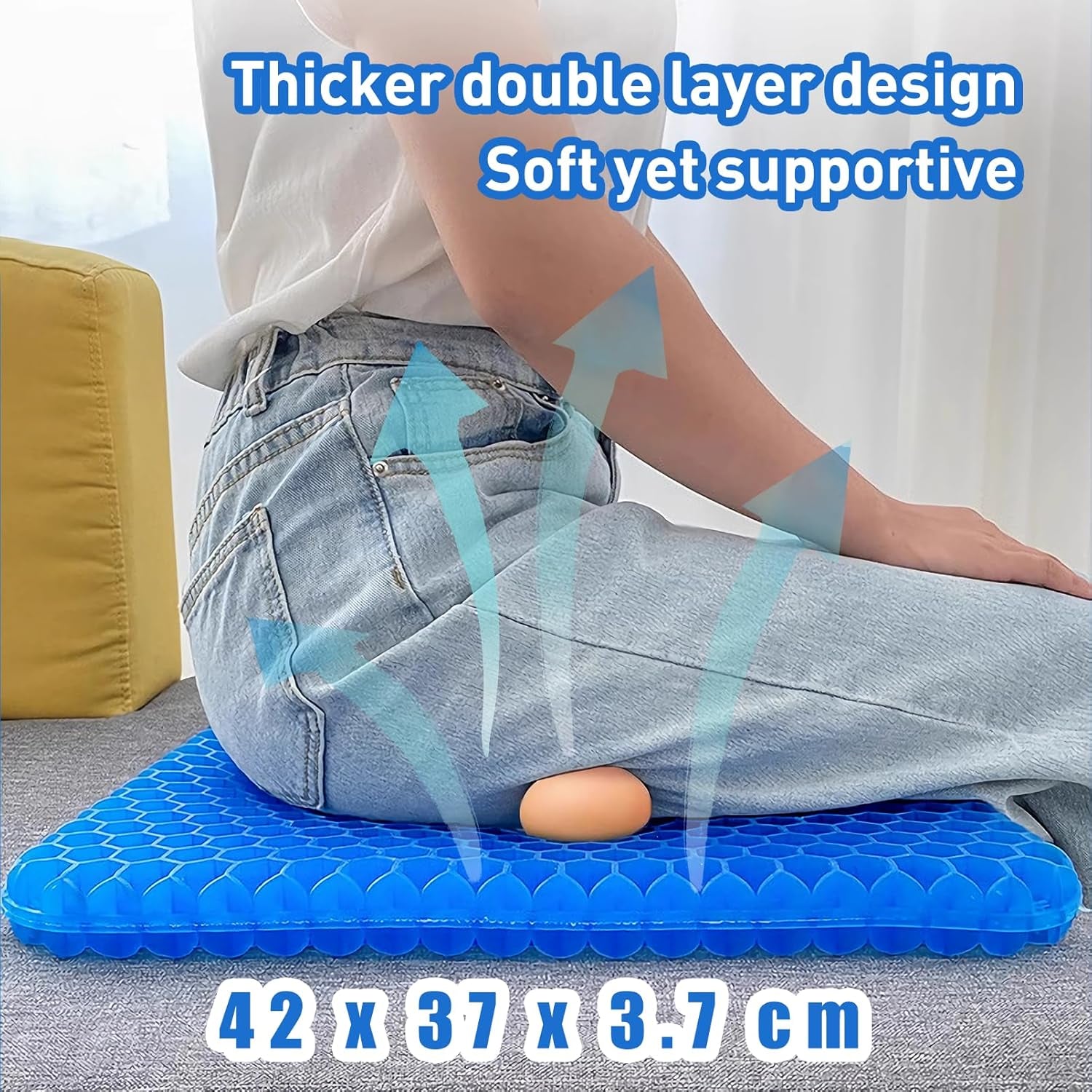 Gel Seat Cushion for Long Sitting - Honeycomb Design for Sciatica & Coccyx Pain Relief - Non-Slip, Breathable - 42X37X3.7Cm for Car/Office/Wheelchair