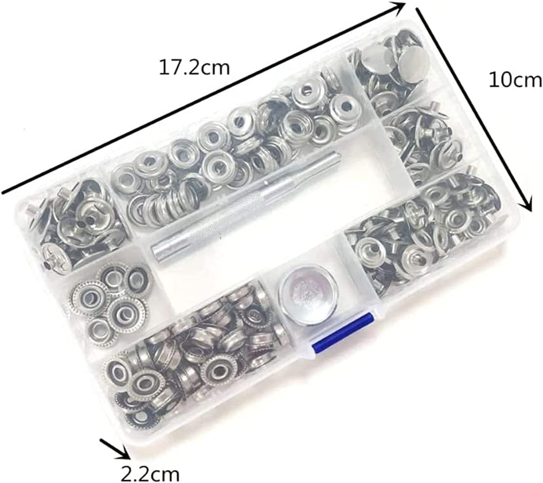 200Pcs Snap Fastener Kit,  15Mm Heavy Duty Canvas Snap Button Stainless Steel Press Stud Cap with 3 Setting Tools for Boat Bag Leather DIY Craft