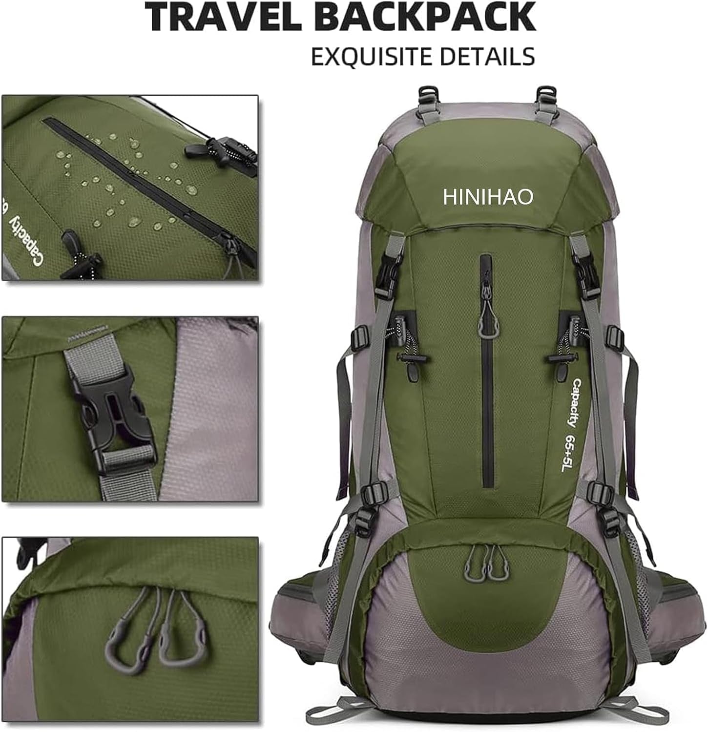 70L Camping Hiking Backpack with Rain Cover Backpacking Backpack for Treeking Outdoor Travel Pack (70L Green)
