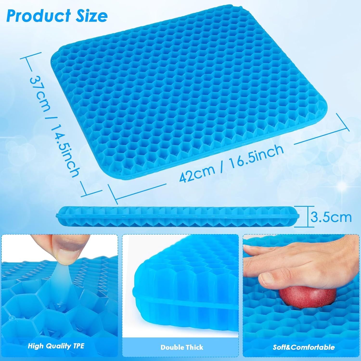 Gel Soft Sitter Cushion, Honeycomb Design Seat Cushions with Cloth Cover, Relieving Back Coccyx Pain Pressure, Ergonomic Design for Seat Pads(42Cm)