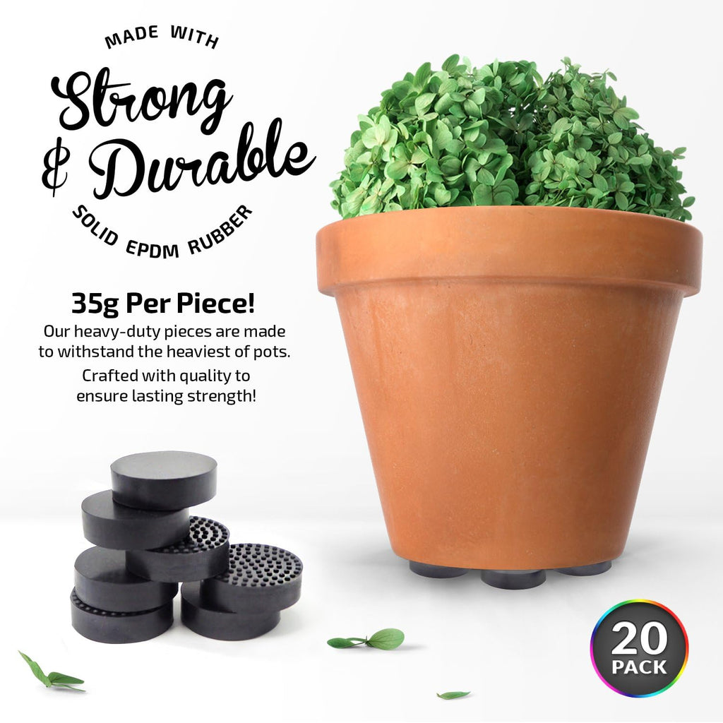 Invisible Pot Feet for Outdoor Plant Pots and Flowers Solid Rubber Pot Risers with Enhanced Non-Slip Surface Grip | 20 Pack.