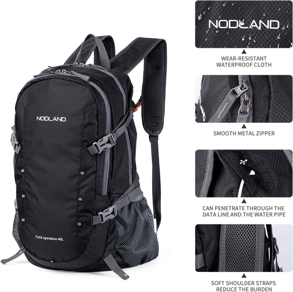 NODLAND Lightweight Backpack Travel 40L Foldable Water-Resistant Daypack, Hiking Outdoor Camping Rucksack for Men Women