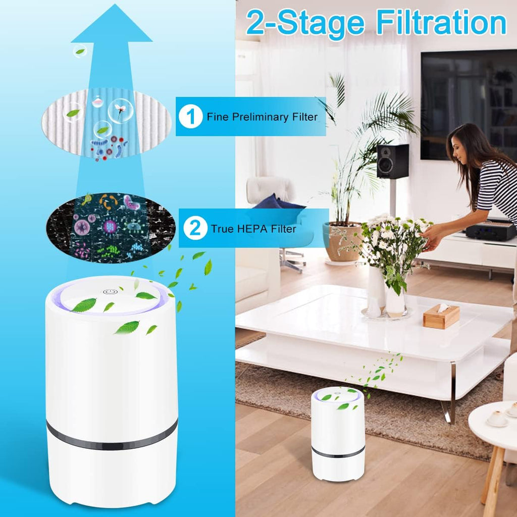 HEPA Air Purifier for Smoke, Pollen, Pet Dander, Odor, Dust Remove, Compact Air Purifiers for Home Bedroom, Kitchen and Office, No Ozone Air Cleaner