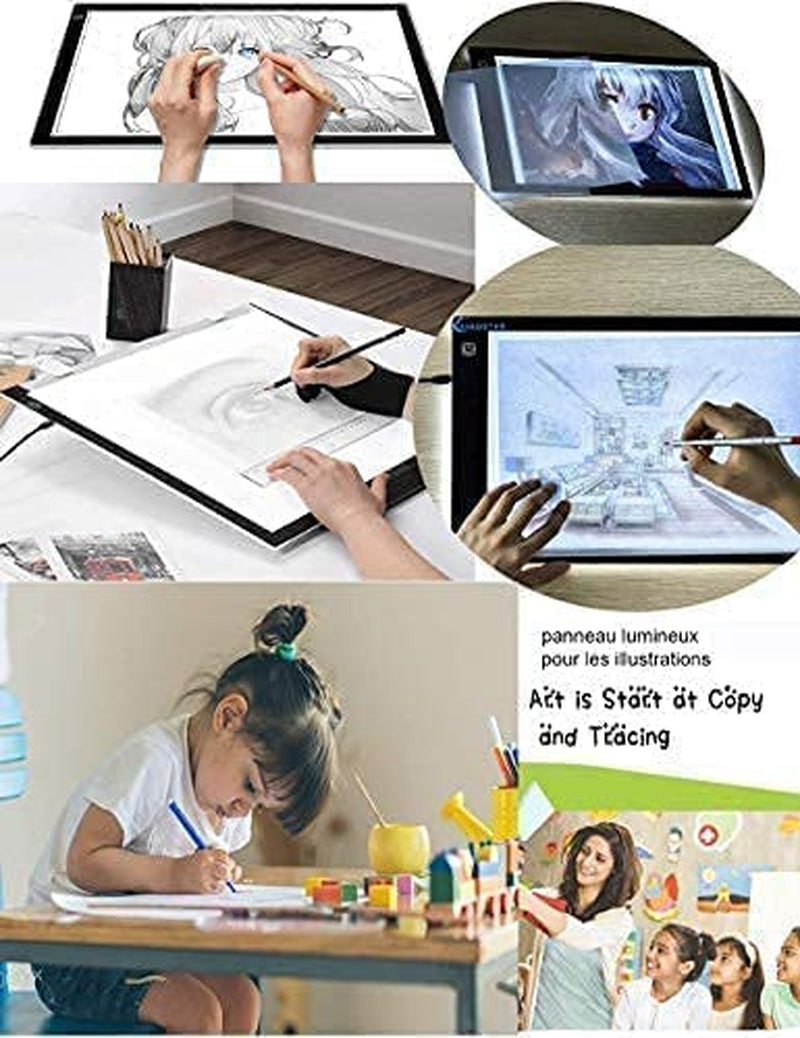 Light Box Drawing A4,Tracing Board with Brightness Adjustable for Artists, Animation Drawing, Sketching, Animation, X-Ray Viewing (Black)