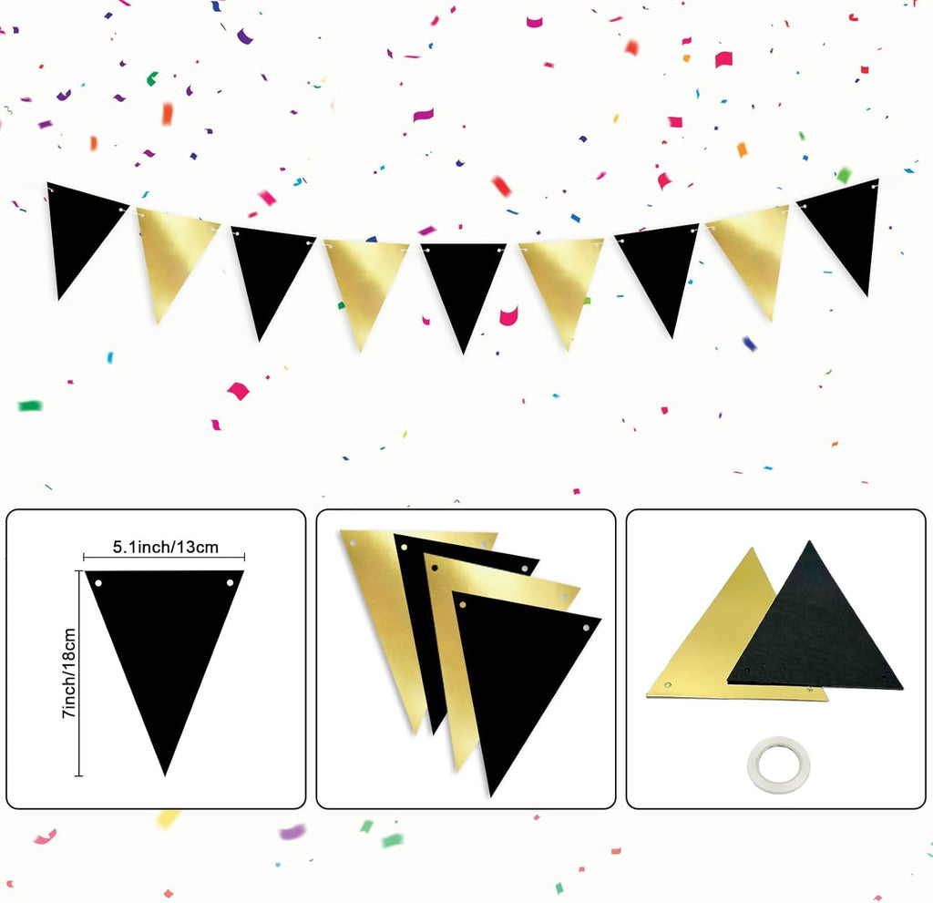 Black Gold Birthday Decoration, 12Inch Black Gold Happy Birthday Balloons with Happy Birthday Banner and Bunting Confetti Balloons, Black Party Decorations for Men Boys