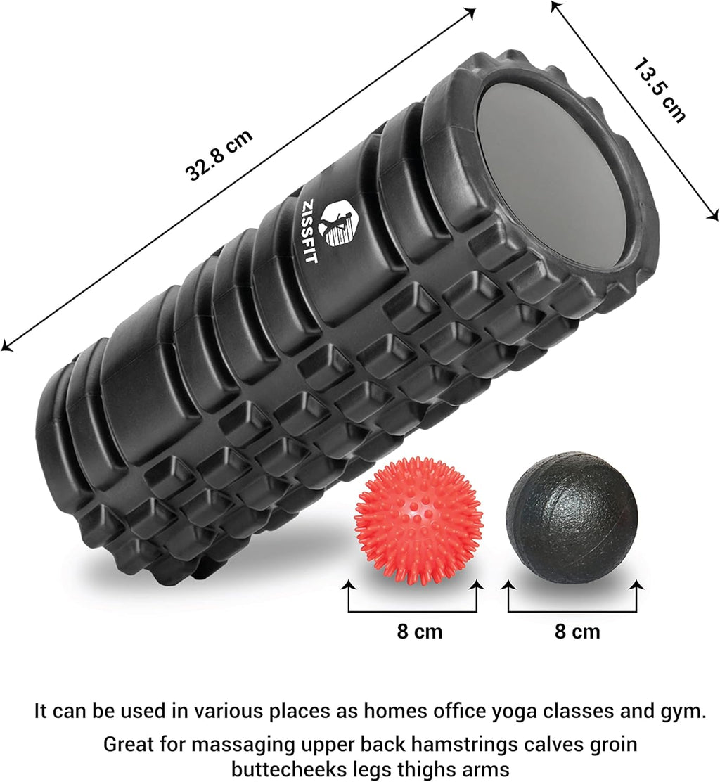 Foam Roller with Massage Balls, Back Roller for Back Pain, Muscles, and Deep Tissue Exercise, High Density EVA Material Massage Roller for Physio-Therapy, Body Fitness and Myofascial Release (Black)