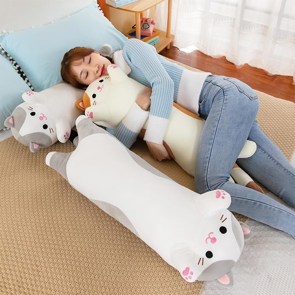 Long Cat Plush Pillows, Cute Cat Stuffed Animal Kitten Soft Huggable Cat Plush Toys Pillow for Kids and Adults, 1Pcs, 70Cm/ New Beige
