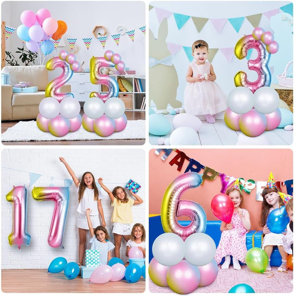 Helium Balloons, 40 Inches Number Balloons 16, Foil Balloons Birthday Balloon Large Numbers Balloons for Birthday Wedding Party Decorations Celebration Supplies (Gradient)