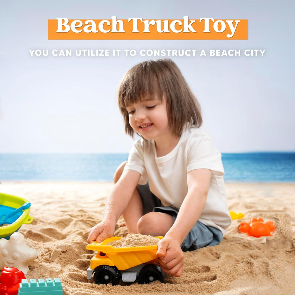 Beach Sand Toys Set - Dump Truck Car Toy with Sand Molds for Toddlers Outdoor Play, Collapsible Foldable Buckets Mesh Bag Shovels Castle Animal Mold Sets, Kids Ages Sandbox Toys (Animals)