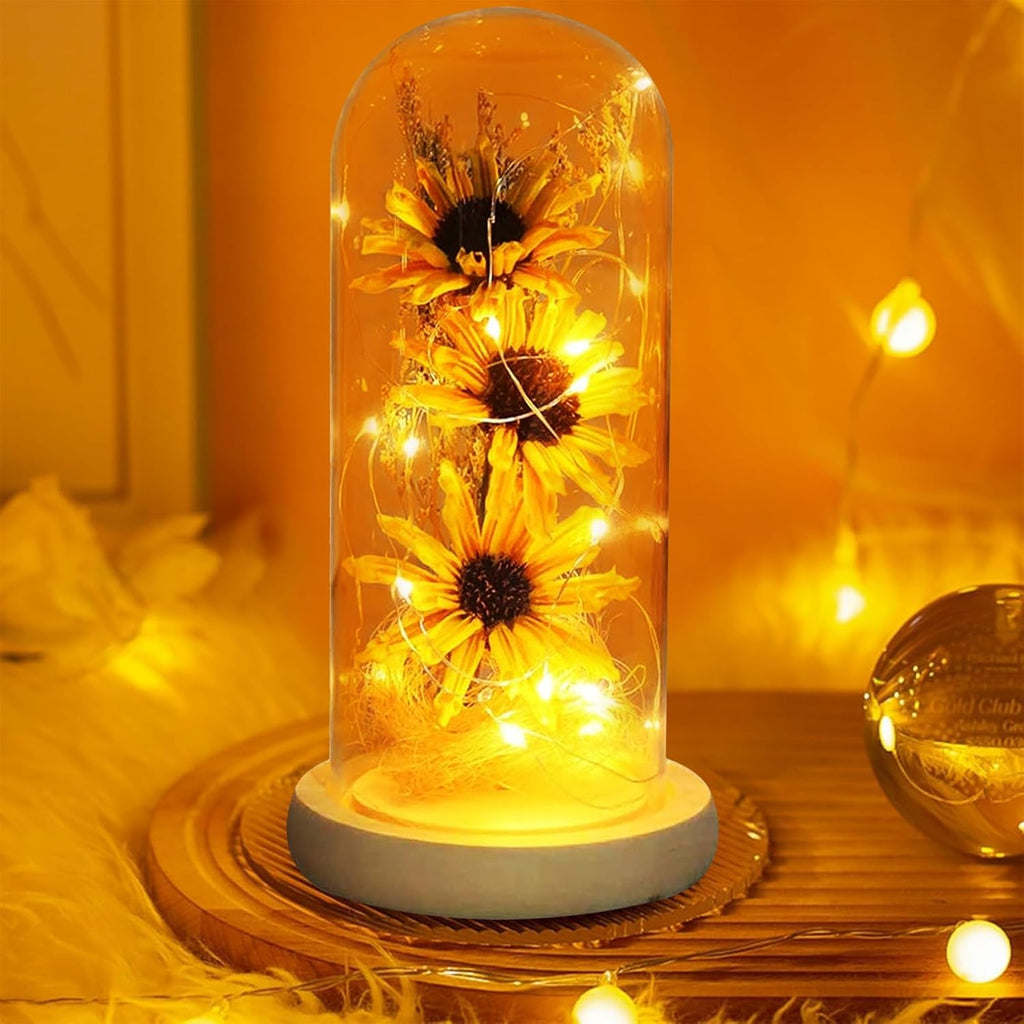 Sunflower Gifts for Women, Sunflower in Glass Dome, Eternal Flower with Led Light Strip, Sunflower Light Home Decoration Romantic Gifts for Valentine'S Day Mother'S Day Anniversary Birthday Christmas