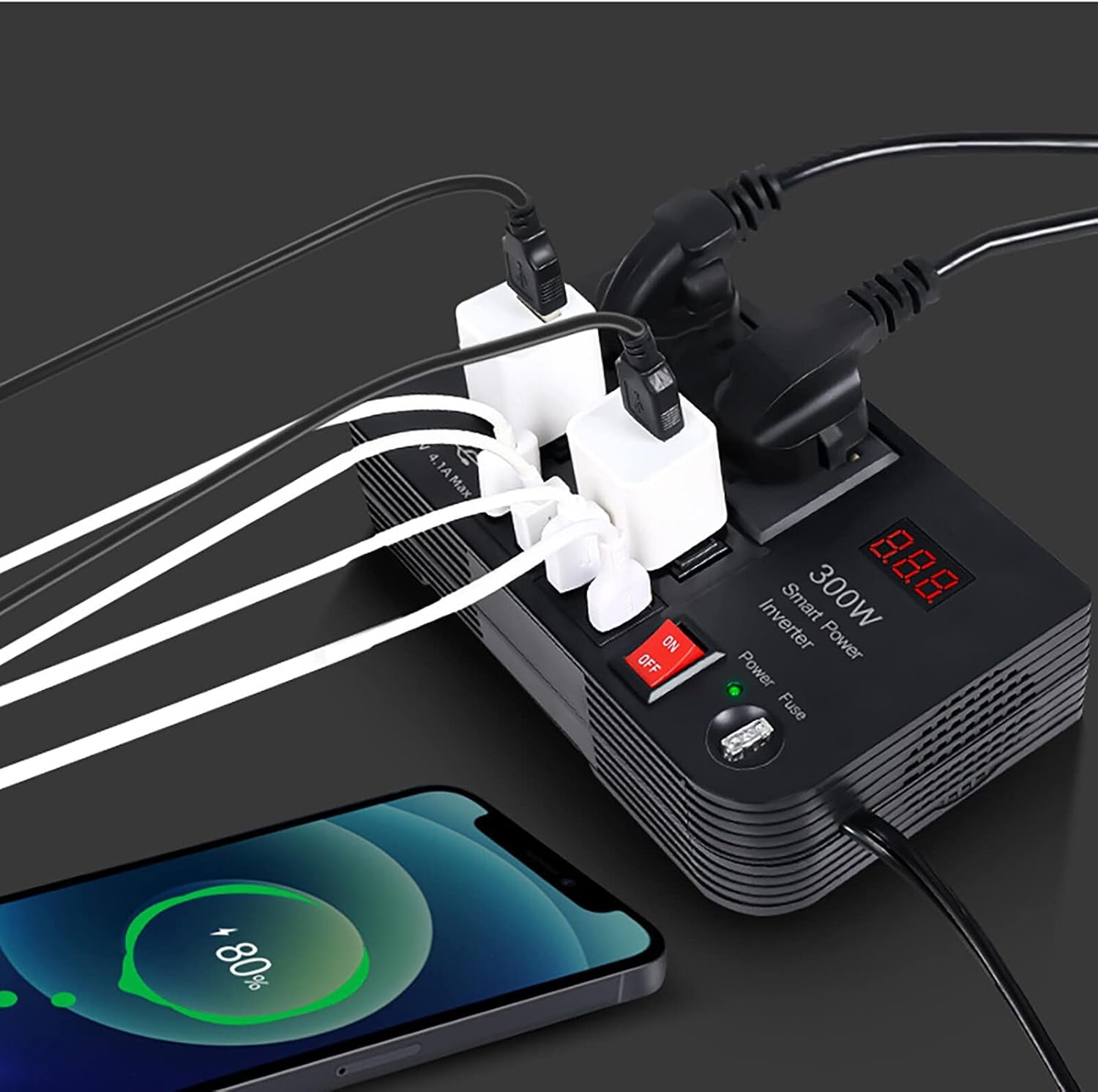 300W Car Power Inverter,Dc 12V to AC 220V Car Power Inverter with 4 AC Outlets 4 USB Ports