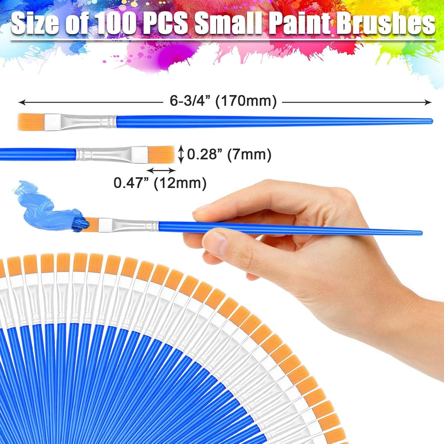 100Pcs Paint Brushes for Kids,  Flat Paint Brush Bulk Small Paint Brushes Set for Acrylic Painting and Crafting