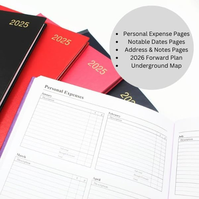 Diary 2025 A4 Day per Page, Red Year Planner Organiser Diary 2025 Day per Page, 2025 Planner, Home, School & Office, Hard Back 2025 Diaries, A5 & A4 2025 Diary in Day per Page & Week to View