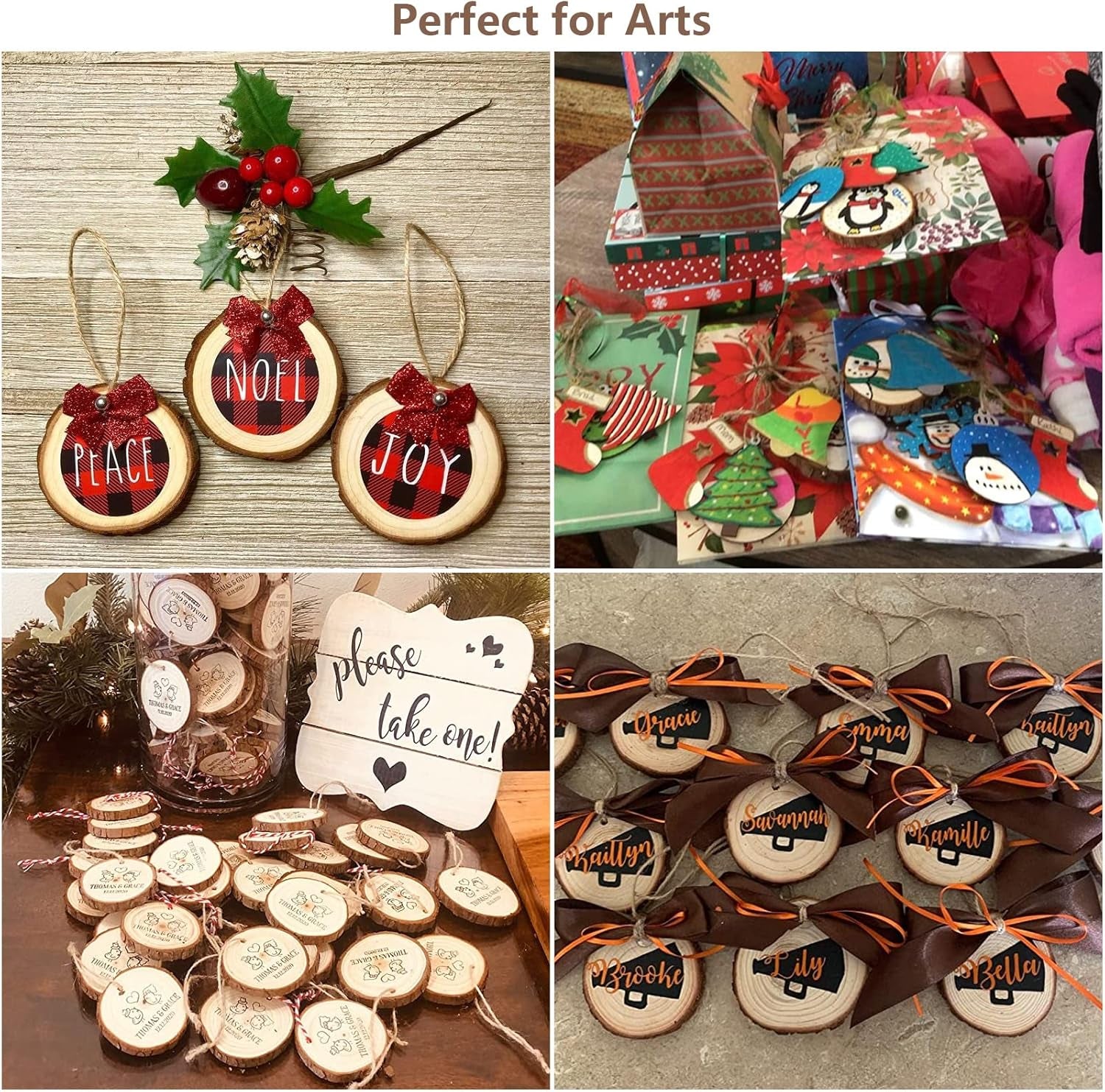 30 Pcs Natural Wood Slices, 9-10Cm Diameter Unfinished round Wood Slices Kit, No Hole Log Wooden Circles for Arts, Christmas or Wedding Ornaments and DIY Crafts