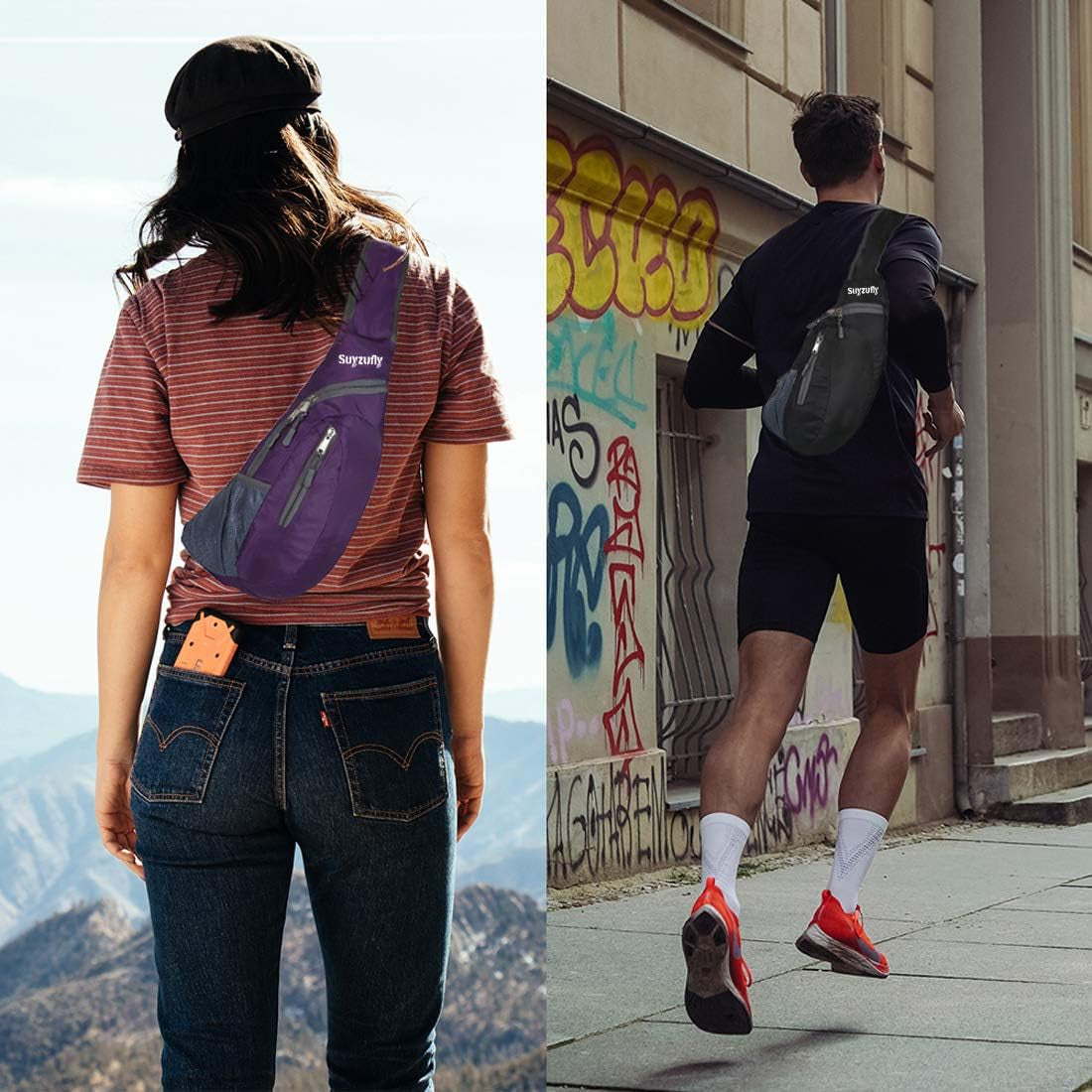 Men Women Foldable Sling Bags Shoulder Chest Backpack Crossbody Daypack for Cycling Walking Hiking