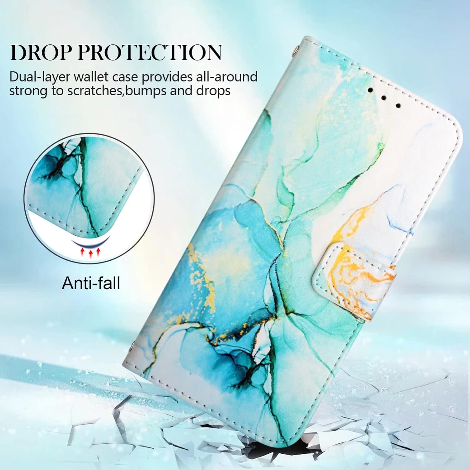 Honor X6B Case Shockproof Phone Case Cover Marble Silicone Case Leather Flip Folio Wallet Cover with Card Holder Stand Case for Honor X6B- Green