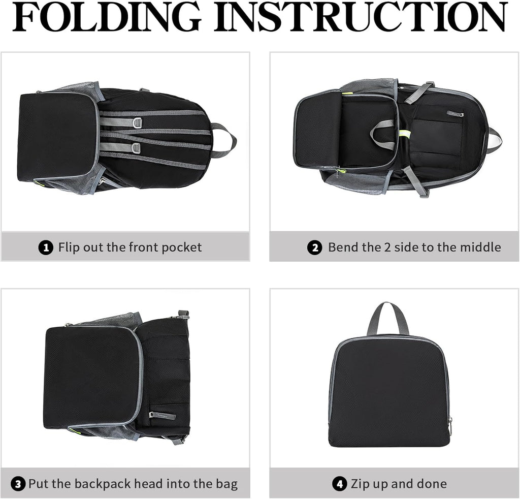 Hiking Backpack, 35L Camping Travel Backpack Packable Outdoor Sports Camping, Water Resistant Lightweight Travel Daypack for Men Women, Black