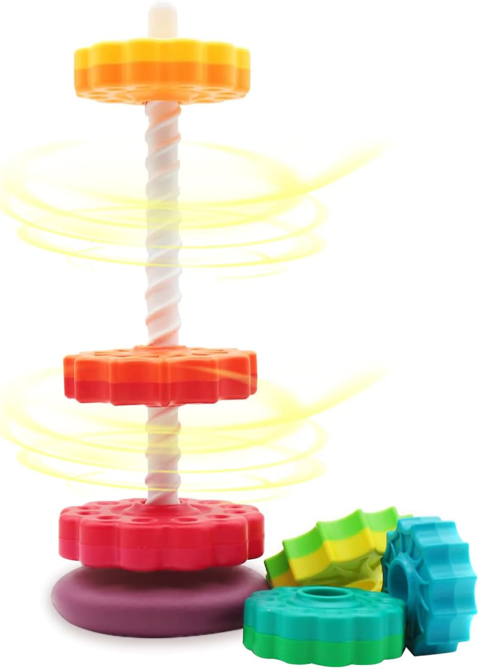 Educational Spinning Stacking Toys, Rainbow Stacking Rings Baby Toy, Montessori Sensory Learning Toy for Girls and Boys Toddlers Toys for 1-3 Year Old