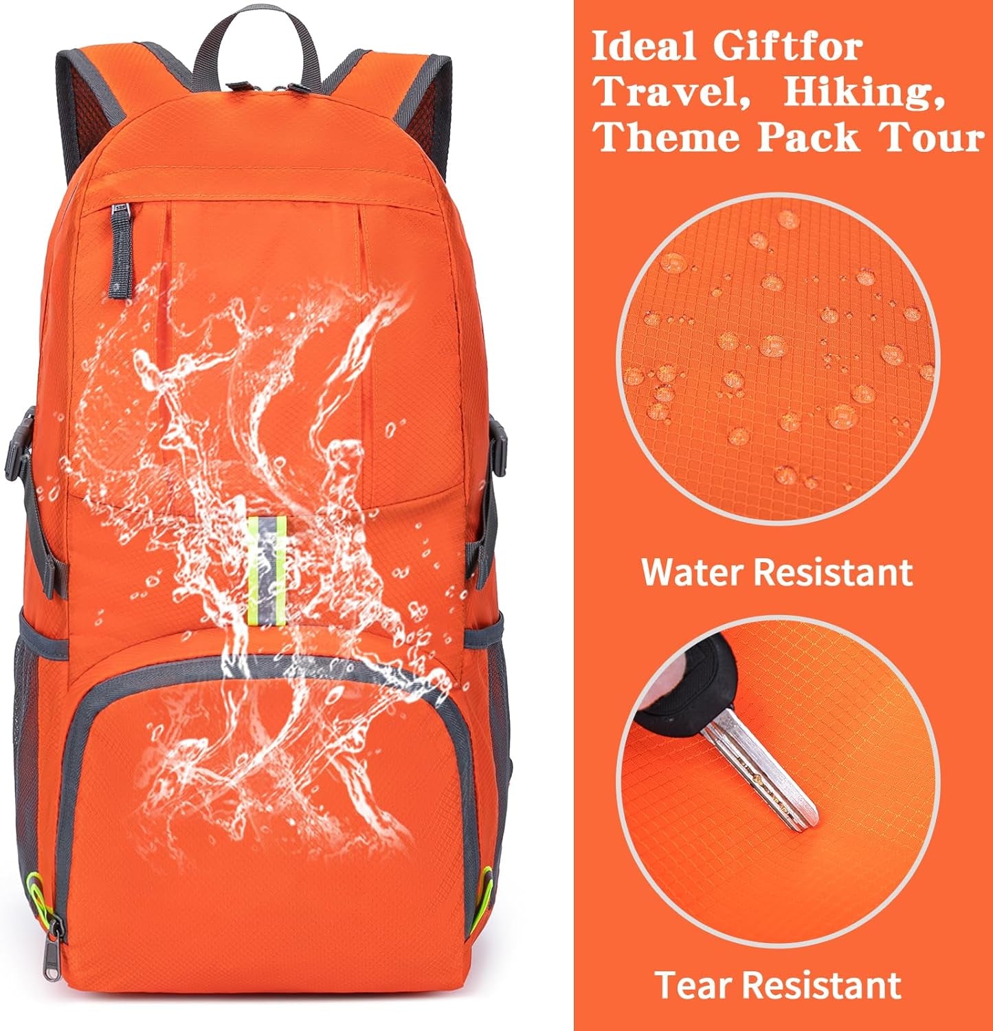 Hiking Backpack, 35L Camping Travel Backpack Packable Outdoor Sports Camping, Water Resistant Lightweight Travel Daypack for Men Women, Orange