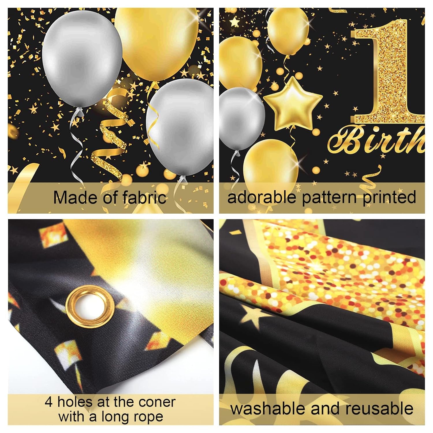Happy 16Th Birthday Banner,16Th Birthday Decorations Black Gold,Party Backdrop Banner Fabric Banner.For Men Women 16Thbirthday Photo Backdrop,Photography Background,Outdoor Garden Table Wall Decor