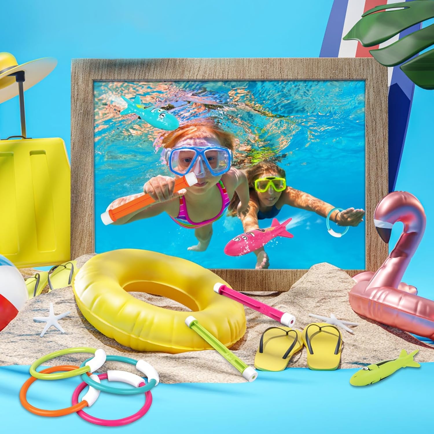 Pool Toys for Kids Ages 4-8 8-12, Underwater Summer Pool Diving Toys Set Games, Training Dive Swim Water Toys for Boys Girls Adults, Medium