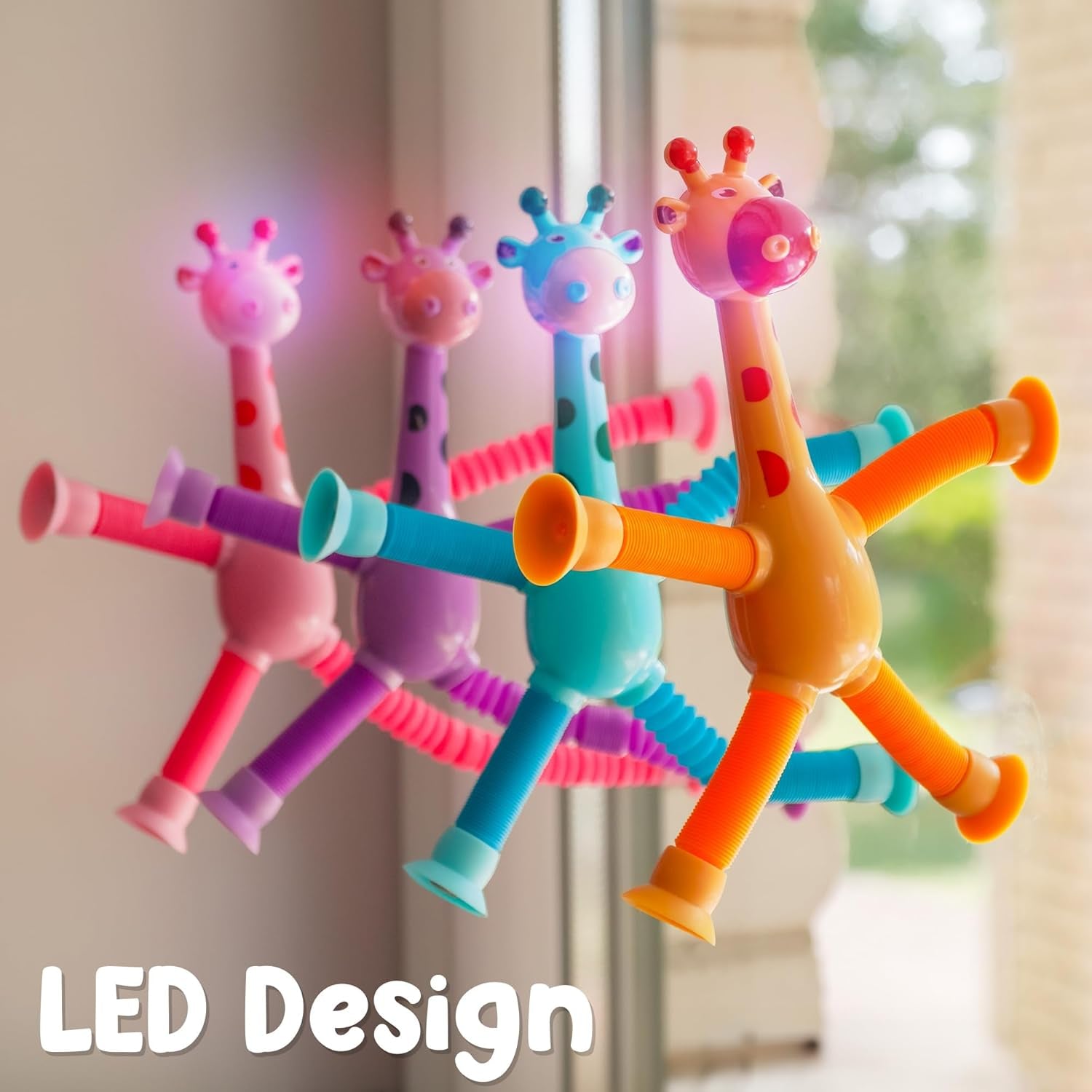 4 Pieces LED Telescopic Suction Cup Giraffe Toy,S | Easter Basket Stuffers, Shape Changing Telescopic Tube Fidget Toys: Pop Fidget Tubes Sensory Toys for Girls Boy