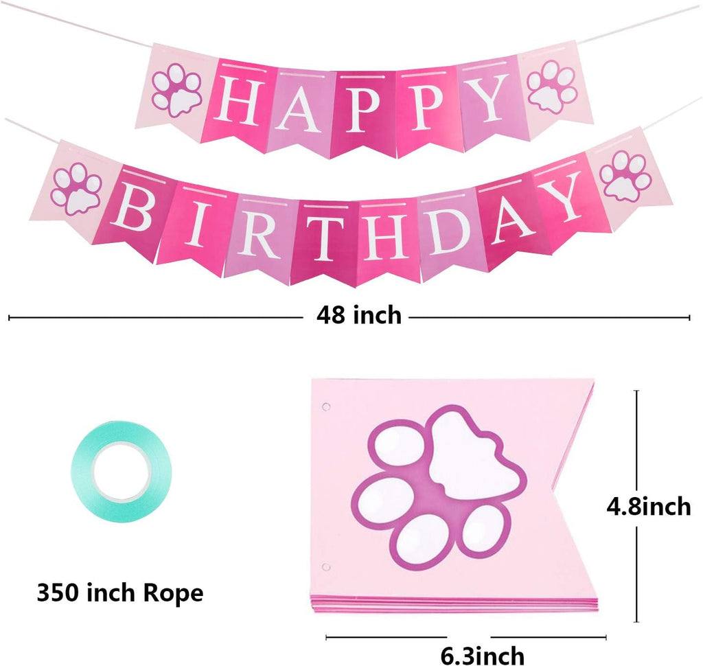 Dog Birthday Bandana, Dog Birthday Boy Hat Scarfs Flag Balloon with Cute Doggie Birthday Party Supplies Decorations (Style1, Pink)
