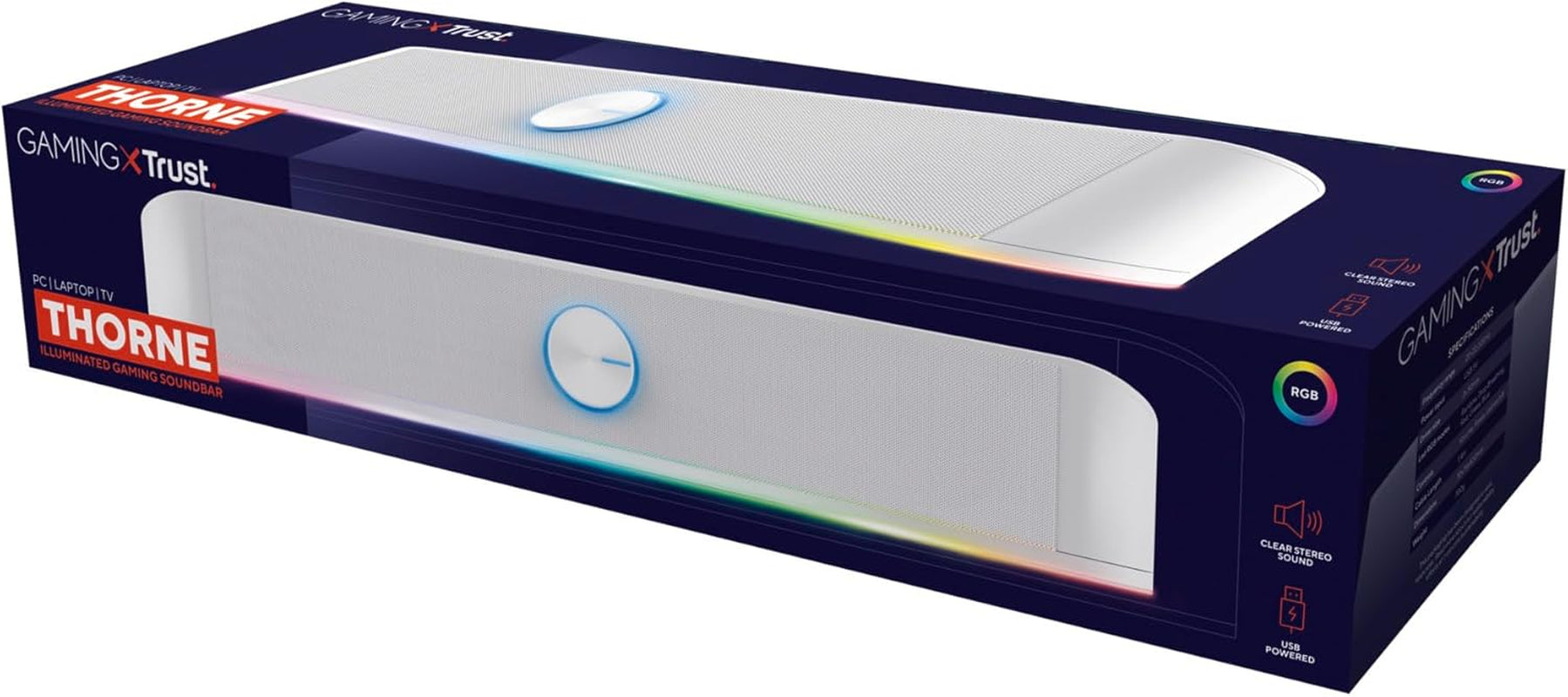 GXT 619W Thorne PC Soundbar, 12W Peak Power, RGB Lighting, PC Speakers AUX 3.5 Mm Jack, USB Powered Sound Bar, Compact Stereo Speaker for Computer, Desktop, Laptop - White